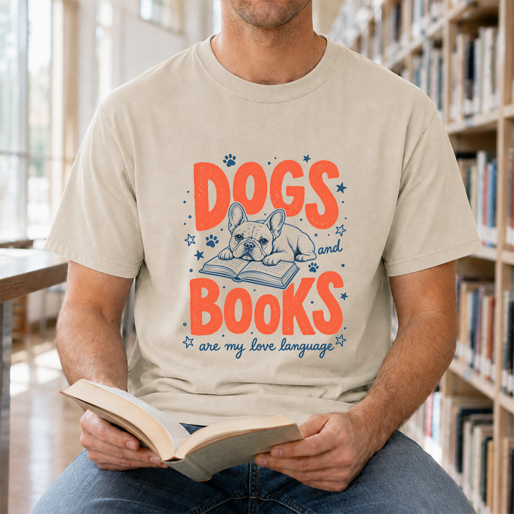 Dogs And Books Are My Love Language Sport Cotton T-Shirt | Dog Lover & Reader Gift Sand