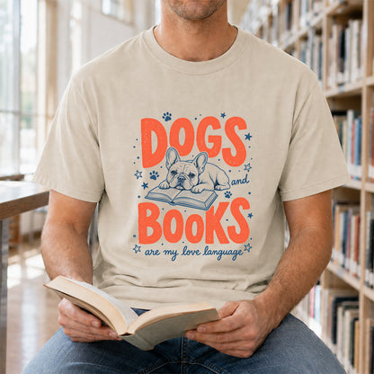 Dogs And Books Are My Love Language Sport Cotton T-Shirt | Dog Lover & Reader Gift Sand