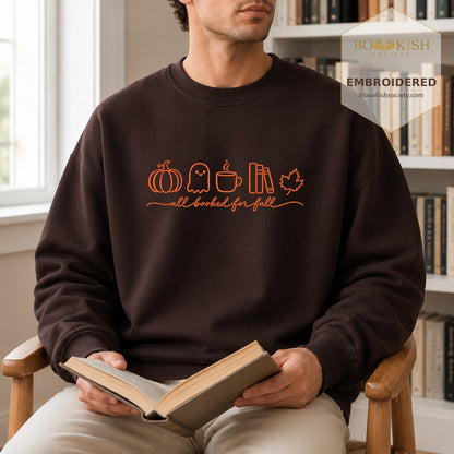 All Booked For Fall Embroidered Sweatshirt | Cozy Fall Reader Gift Dark Chocolate
