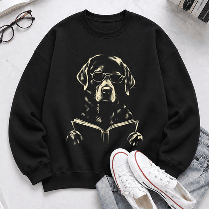 Labrador Retriever Reading Book Crewneck Sweatshirt | Reader Gift Black