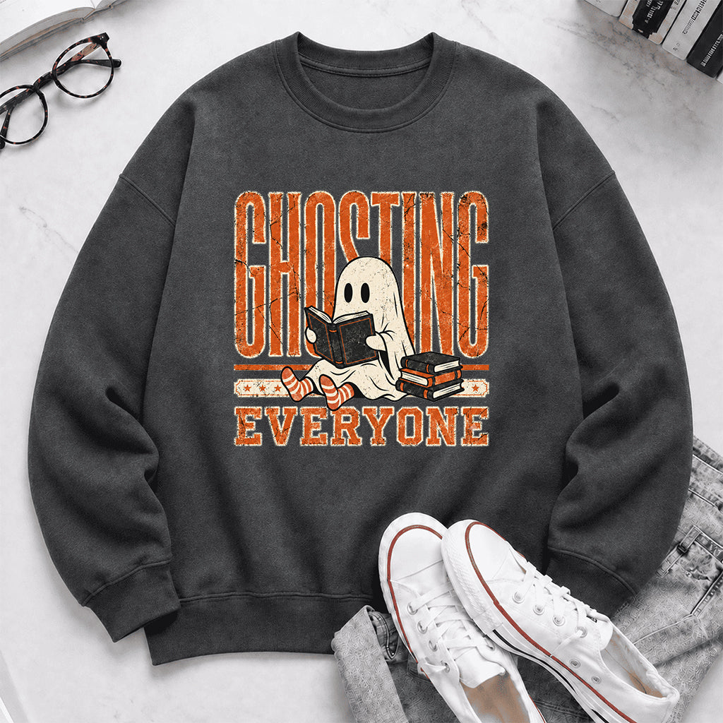 Ghosting Everyone Printed Sweatshirt | Halloween Book Lover Gift Dark Heather