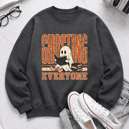 Ghosting Everyone Printed Sweatshirt | Halloween Book Lover Gift Dark Heather