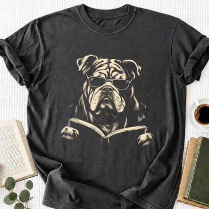 Bulldog Reading Book Softstyle T-Shirt | Book Lover Gift Dark Heather