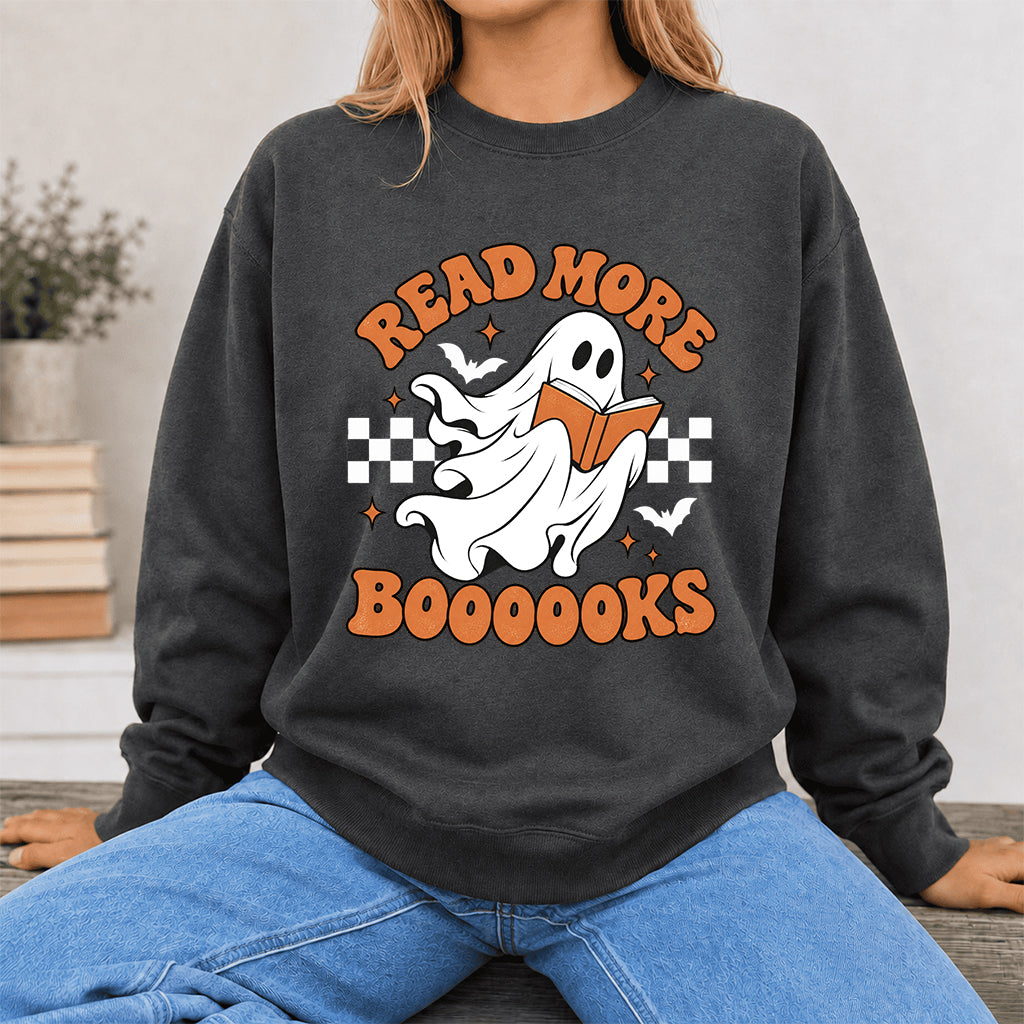 Read More Books Ghost Printed Sweatshirt | Halloween Book Lover Gift Dark Heather