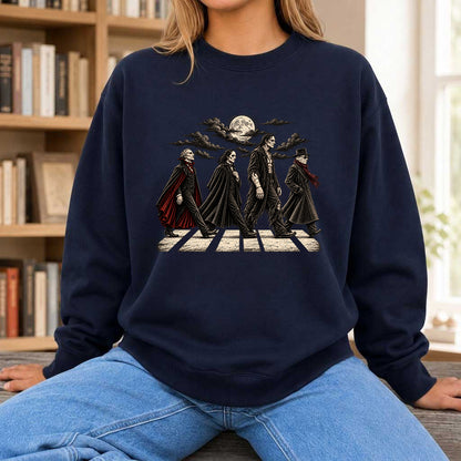 Monsters Road Printed Sweatshirt | Halloween Book Lover Gift Navy
