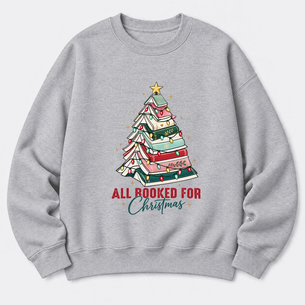 All Booked For Christmas Softstyle Sweatshirt | Christmas Book Lover Gift Sport Grey