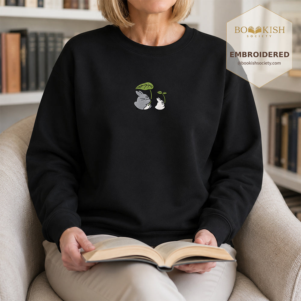 Forest Spirits and Flowers Embroidered Sweatshirt | Reader Gift Black