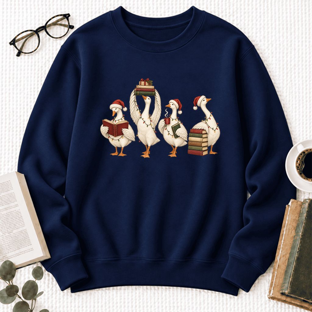 Christmas Reading Ducks Softstyle Sweatshirt | Christmas Book Lover Gift Navy