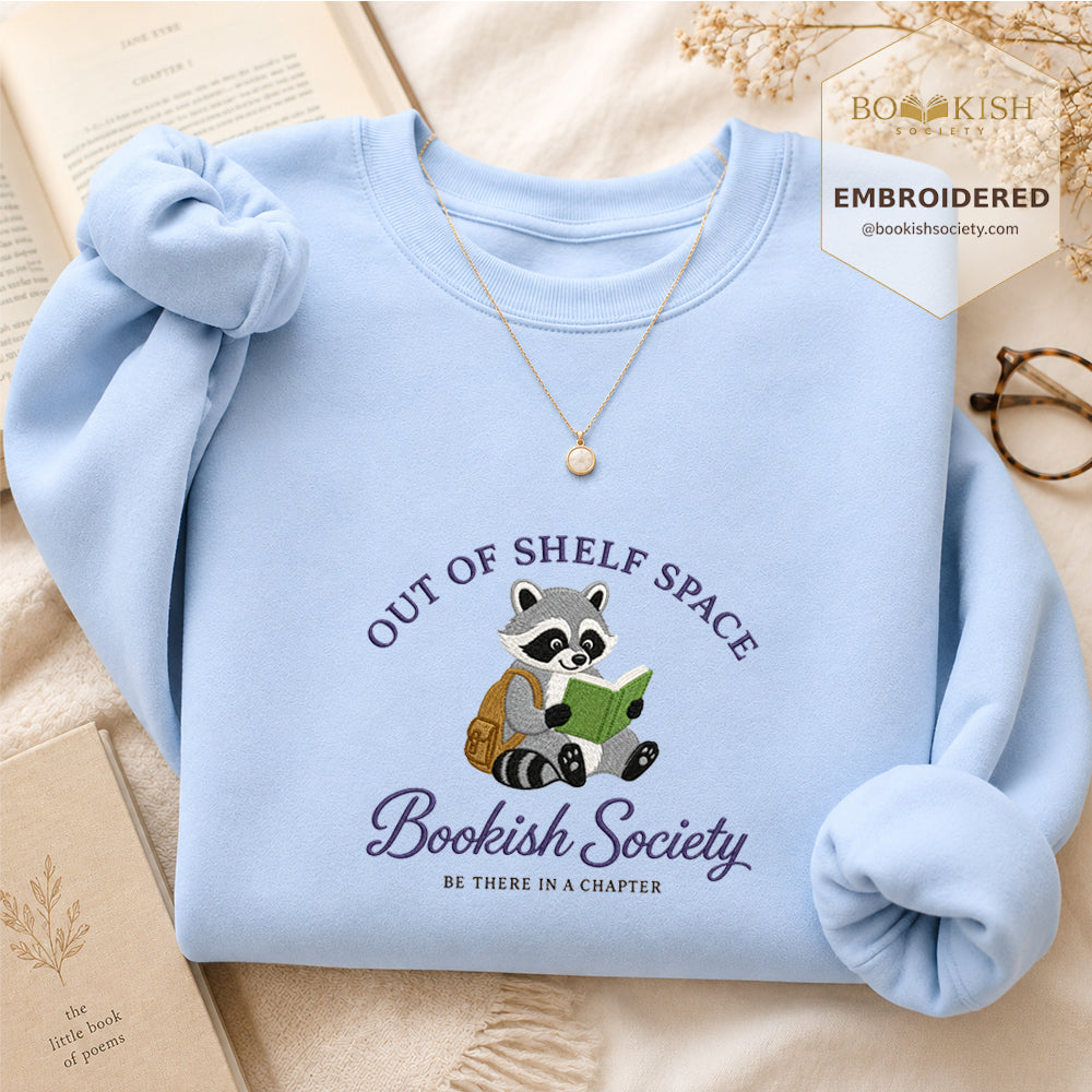 Funny Raccoon Embroidered Sweatshirt | Reader Gift Light Blue