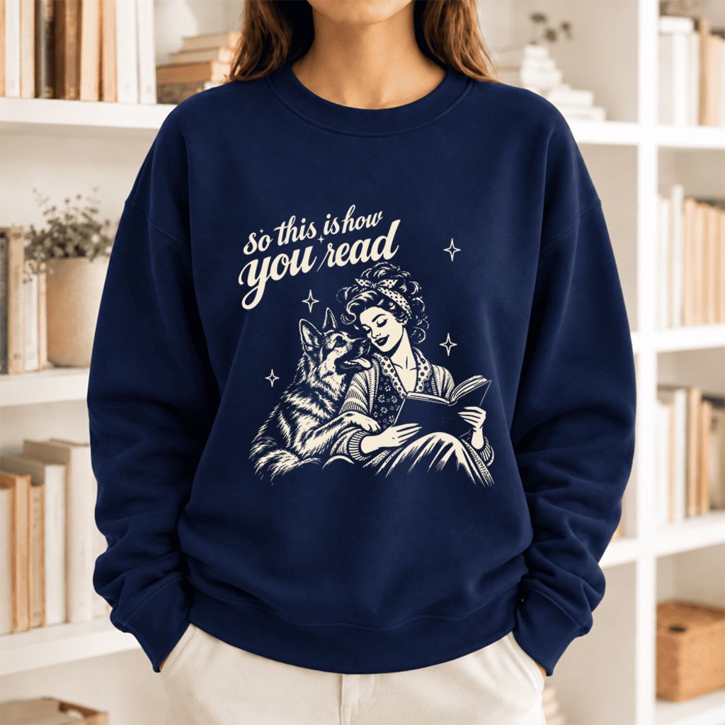 How You Read German Shepherd Softstyle Sweatshirt | Cozy Dog Mom Reader Gift Navy