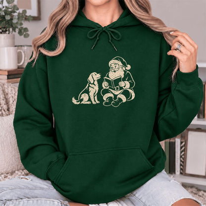 Funny Dog With Santa Christmas Softstyle Hoodie | Christmas Gift For Dog & Book Lover Forest Green