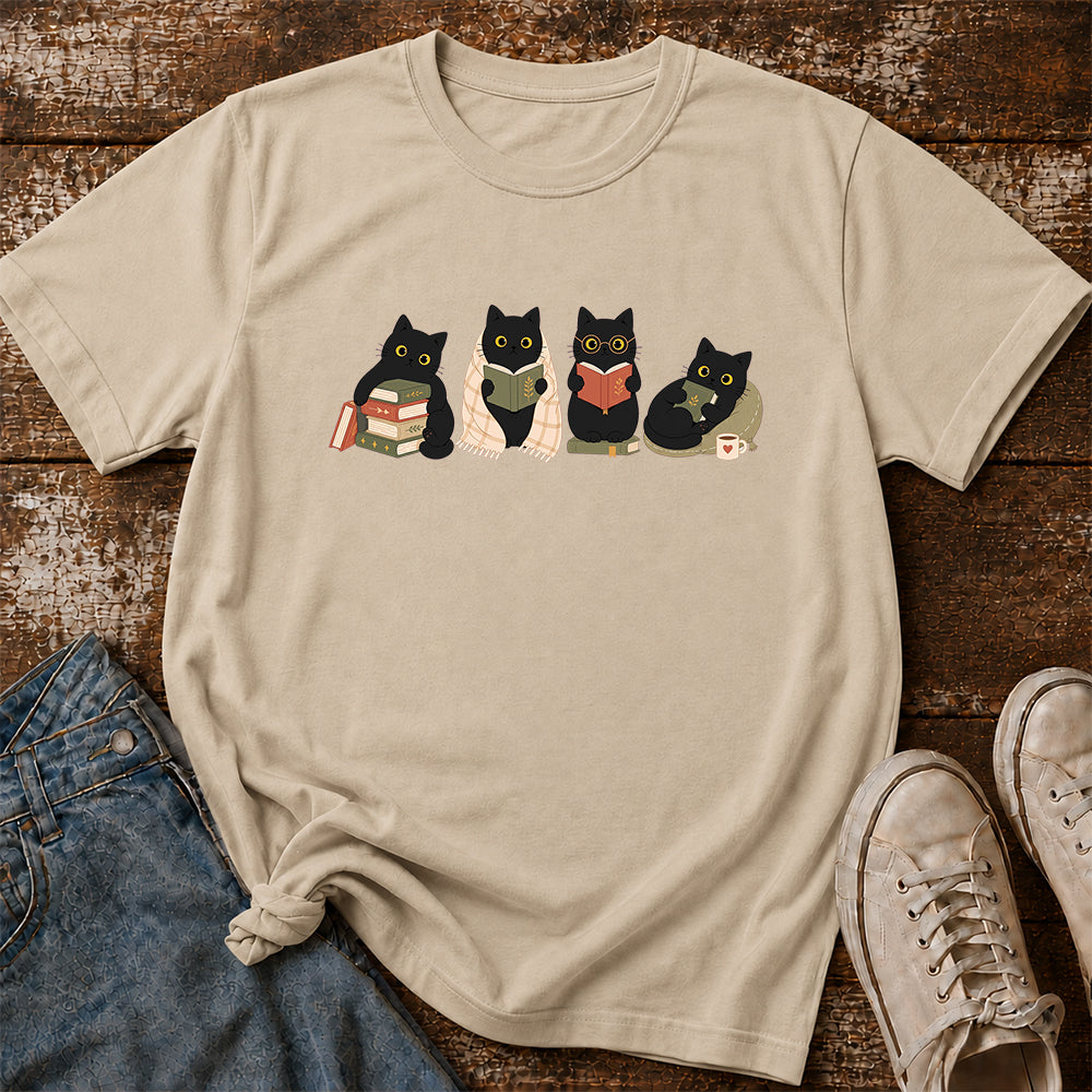Black Cats Reading Softstyle T-Shirt | Book Lover Gift Sand
