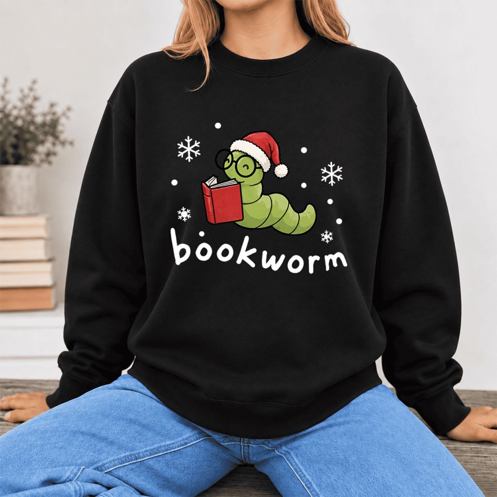 Christmas Bookworm Softstyle Sweatshirt | Christmas Book Lover Gift Black