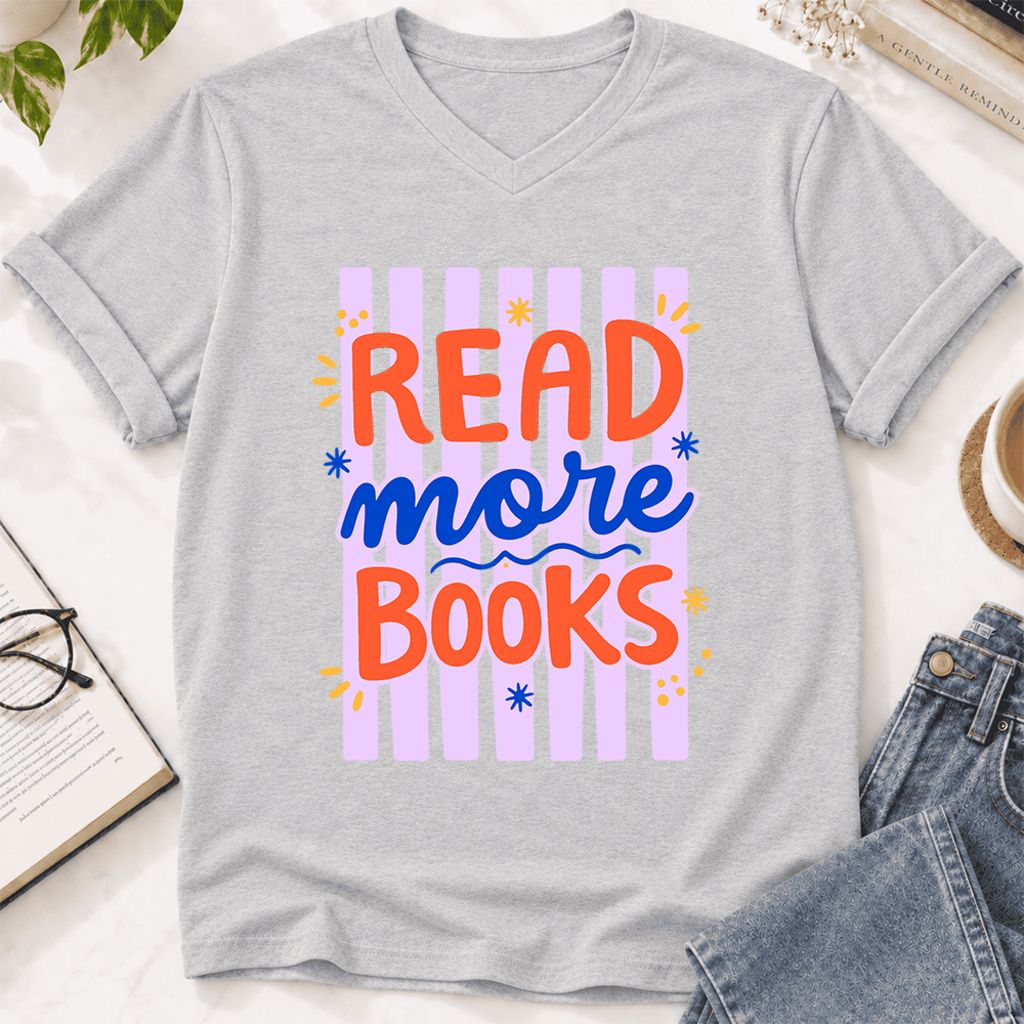 Read More Books Ultra-Soft V-Neck | Energizing Book Lover Gift Ash