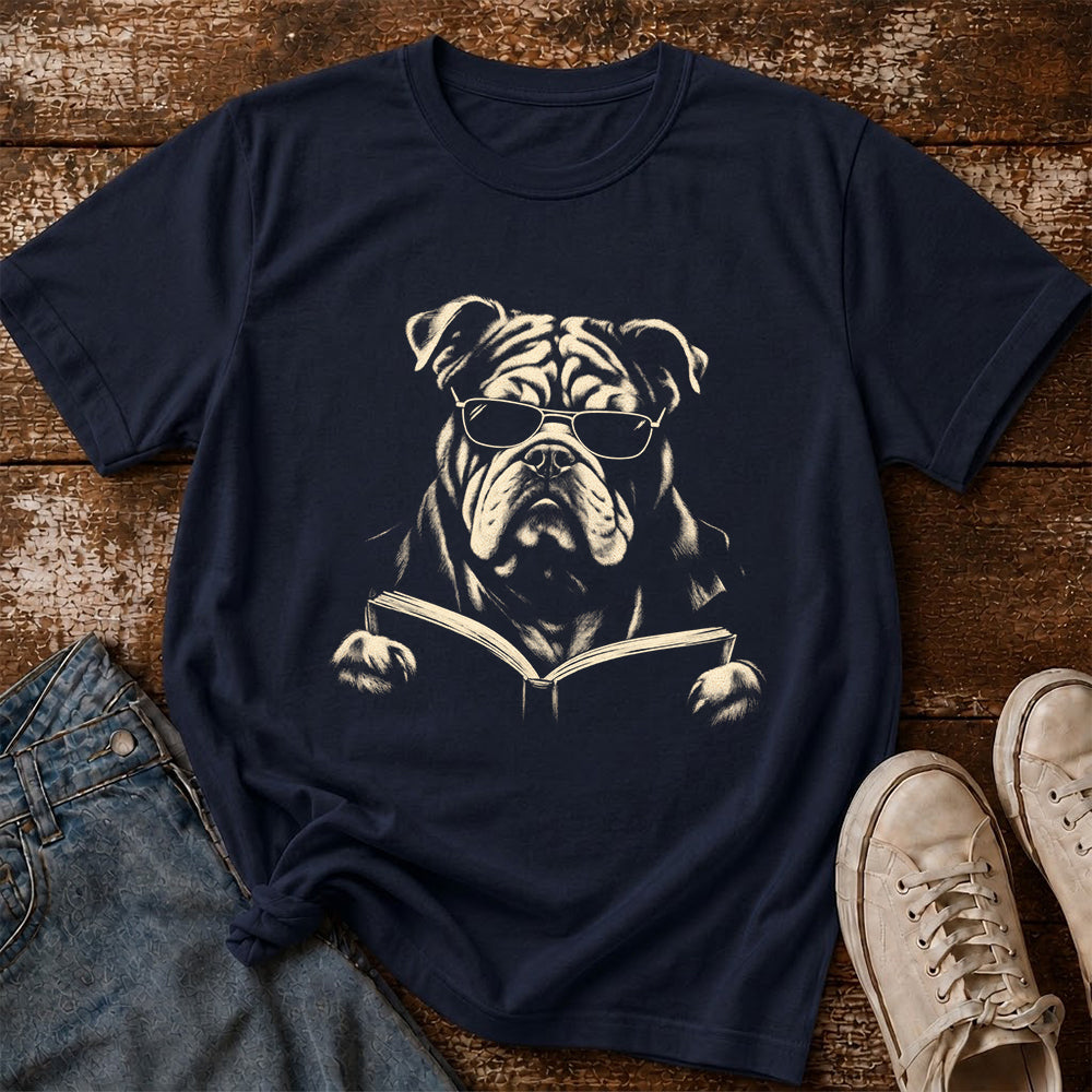 Bulldog Reading Book Softstyle T-Shirt | Book Lover Gift Navy
