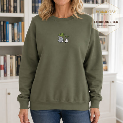 Forest Spirits and Flowers Embroidered Sweatshirt | Reader Gift Military Green