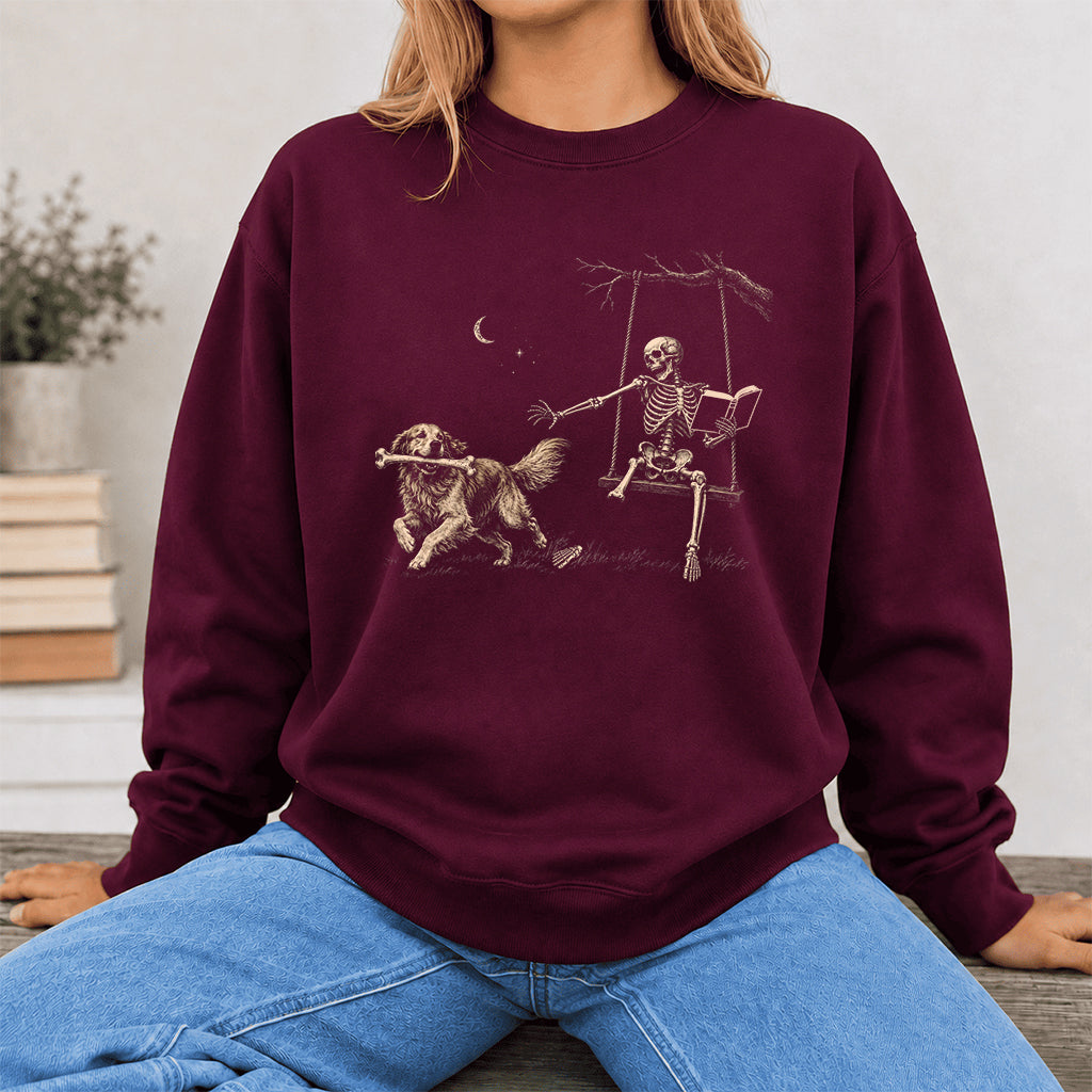 Funny Reading Book With Golden Retriever Printed Sweatshirt | Halloween Dog Lover & Reader Gift Maroon