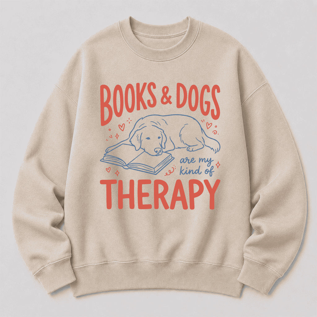 Give Me Books & Dogs Crewneck Sweatshirt | Dog Lover & Reader Gift Sand