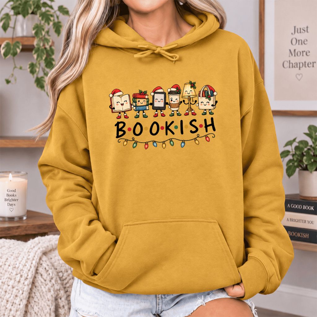 Christmas Bookish Things Softstyle Hoodie | Christmas Gift For Readers Mustard