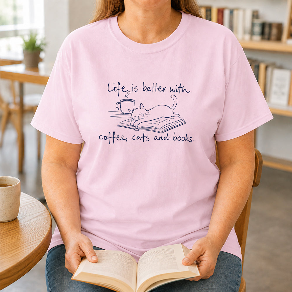 Funny Cats and Books Design Softstyle T-Shirt | Book Lover Gift Light Pink
