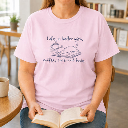 Funny Cats and Books Design Softstyle T-Shirt | Book Lover Gift Light Pink