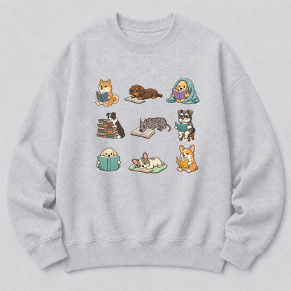 Funny Dogs Reading Crewneck Sweatshirt | Reader Gift Sport Grey