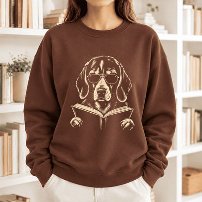 Beagle Reading Book Softstyle Sweatshirt | Dog Mom Reader Gift Cocoa