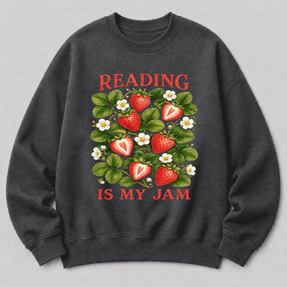 Reading Is My Jam Crewneck Sweatshirt | Reader Gift Dark Heather