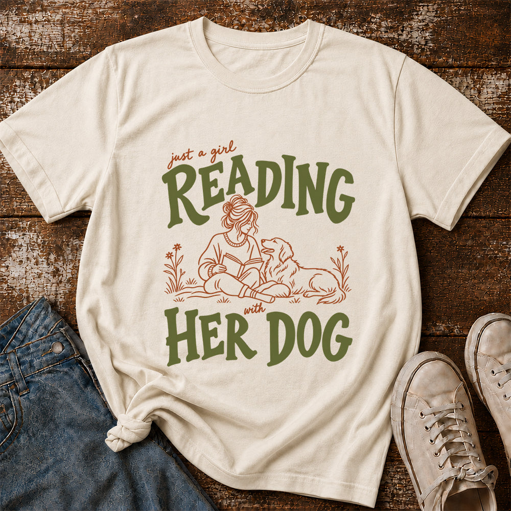 Just A Girl Reading With Her Dog Softstyle T-Shirt | Book Lover Gift Natural