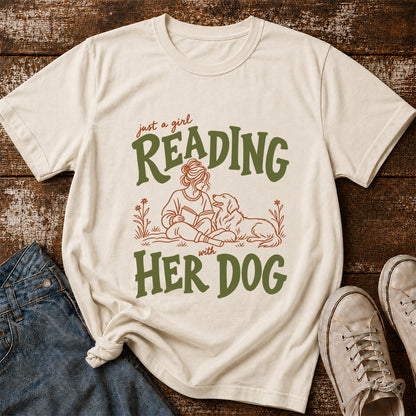 Just A Girl Reading With Her Dog Softstyle T-Shirt | Book Lover Gift Natural