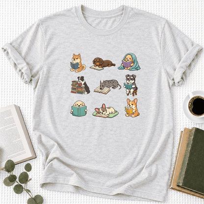 Funny Reading Dogs Ultra-Soft Cotton T-Shirt | Dog Mom Reader Gift Ash