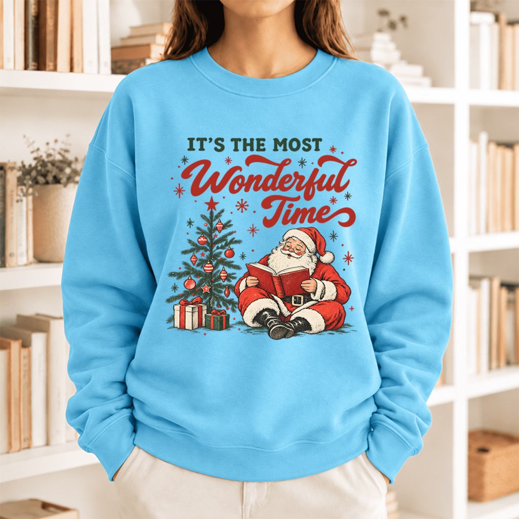 It’S The Most Wonderful Time Softstyle Sweatshirt | Christmas Book Lover Gift Sky