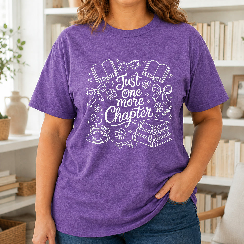 Just One More Chapter Softstyle T-Shirt | Book Lover Gift Heather Purple