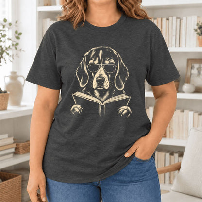 Beagle Reading Book Ultra-Soft Cotton T-Shirt | Beagle Lover Gift Dark Grey Heather