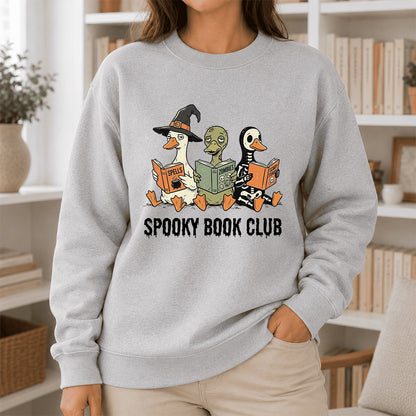 Spooky Book Club Printed Sweatshirt | Halloween Book Lover Gift Sport Grey
