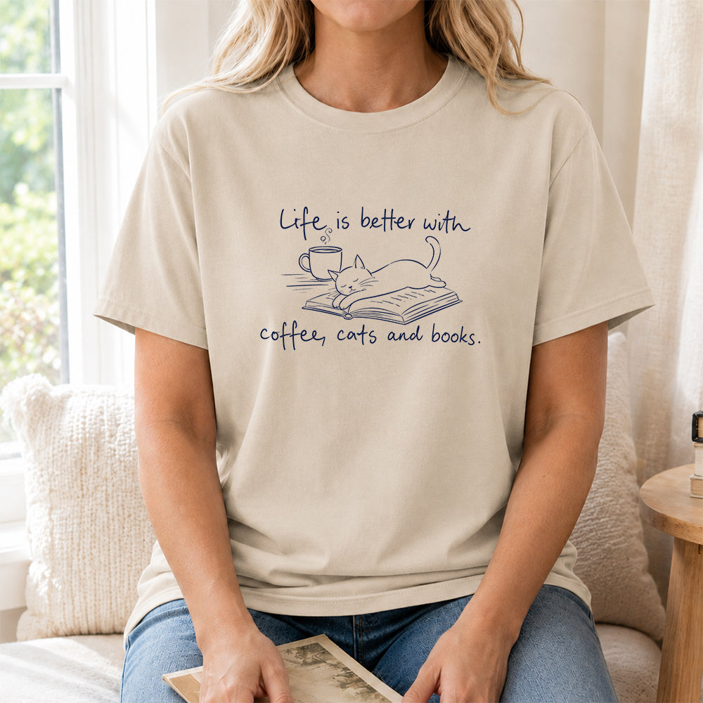 Funny Cats and Books Design Softstyle T-Shirt | Book Lover Gift Sand