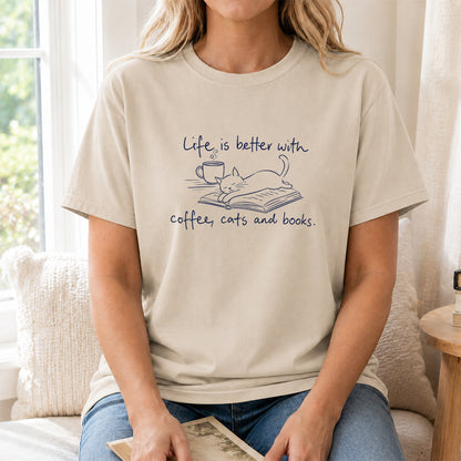 Funny Cats and Books Design Softstyle T-Shirt | Book Lover Gift Sand