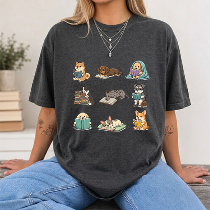 Funny Dogs Reading Softstyle T-Shirt | Book Lover Gift Dark Heather
