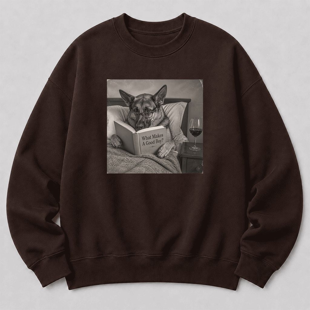 What Makes A Good Boy Crewneck Sweatshirt | Dog Lover Reader Gift Dark Chocolate
