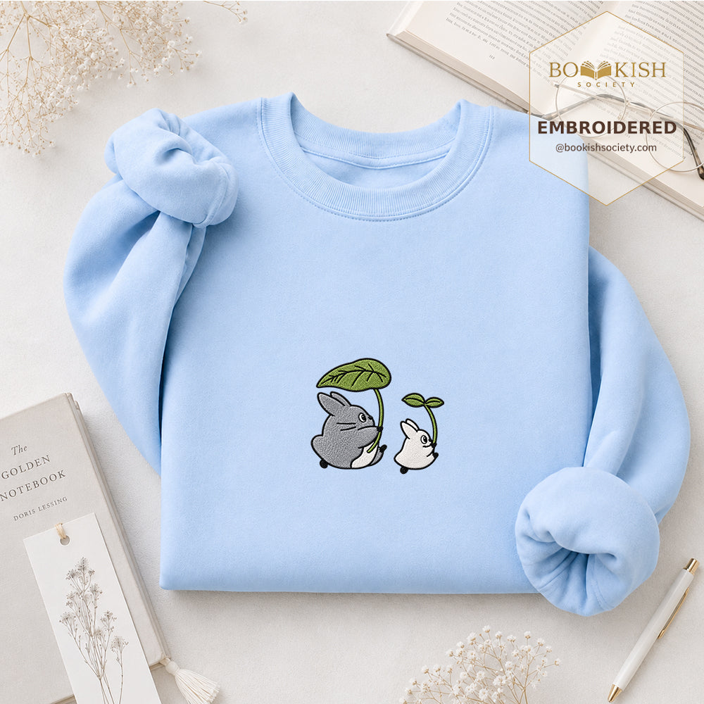Forest Spirits and Flowers Embroidered Sweatshirt | Reader Gift Light Blue