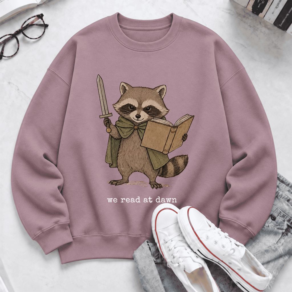 We Read At Dawn Funny Racoon Softstyle Sweatshirt | Cozy Book Lover Gift Paragon