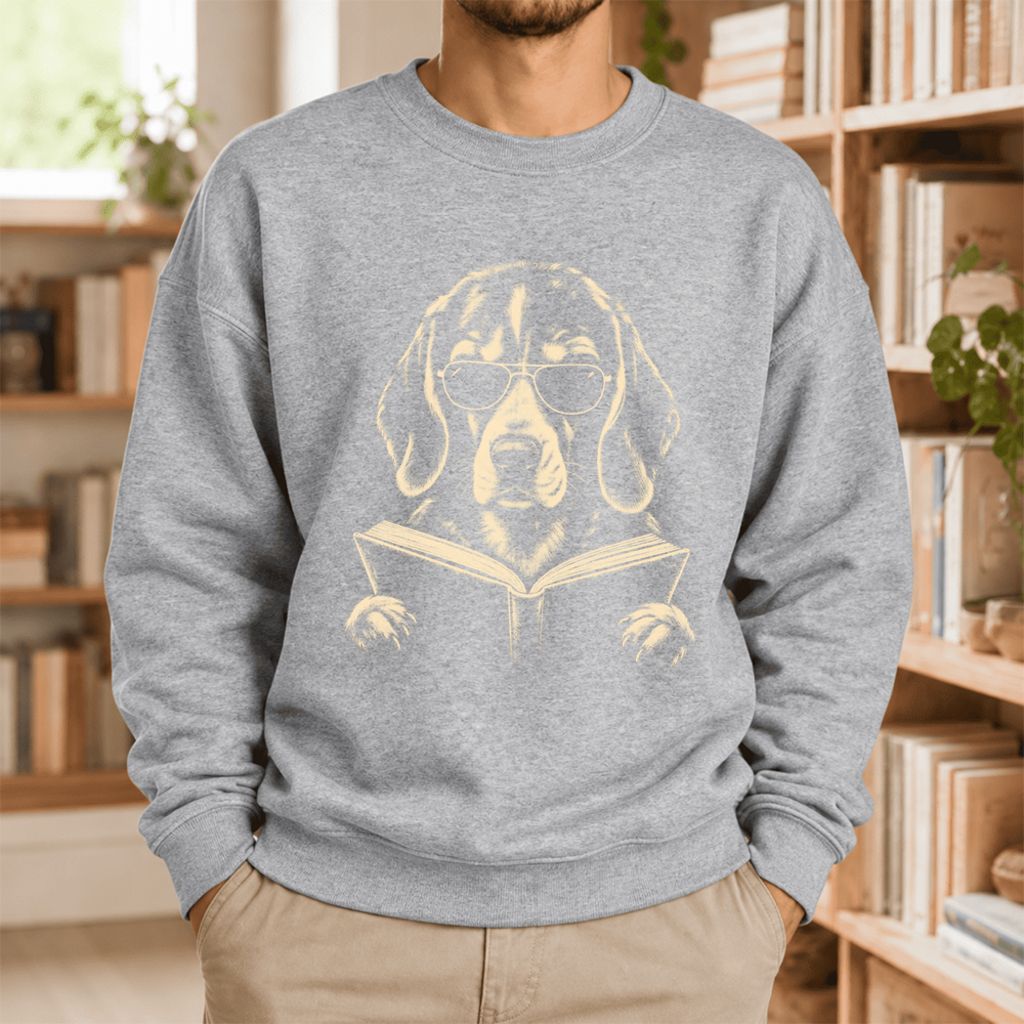 Beagle Reading Book Softstyle Sweatshirt | Dog Mom Reader Gift Sport Grey