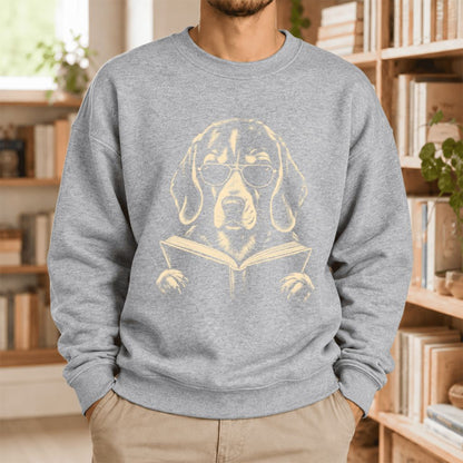 Beagle Reading Book Softstyle Sweatshirt | Dog Mom Reader Gift Sport Grey