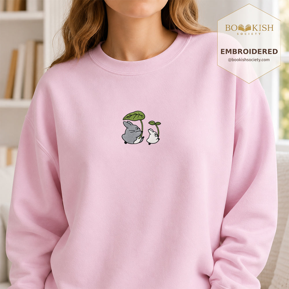 Forest Spirits and Flowers Embroidered Sweatshirt | Reader Gift Light Pink
