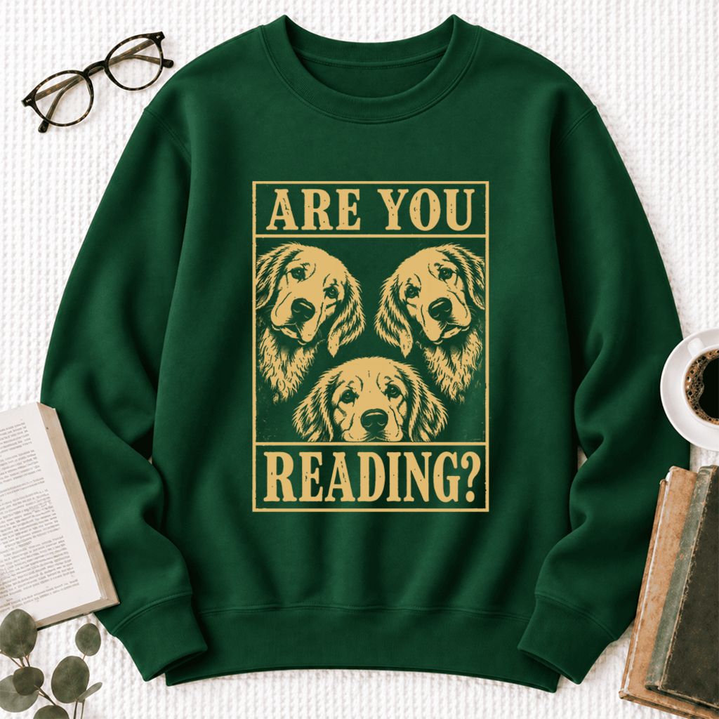 Are You Reading Golden Retriever Softstyle Sweatshirt | Dog Mom Reader Gift Forest Green