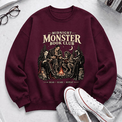 Midnight Monster Book Club Printed Sweatshirt | Halloween Book Lover Gift Maroon