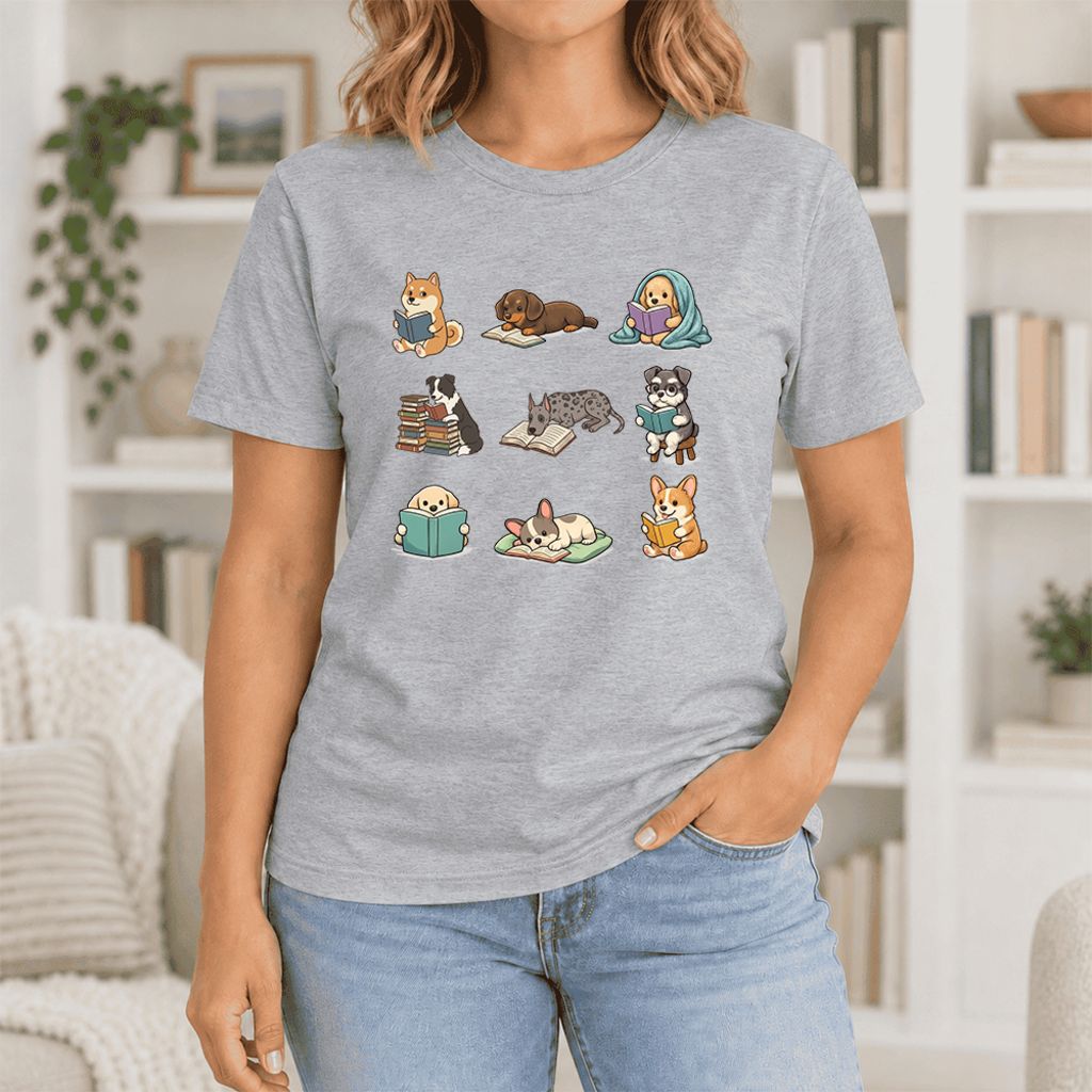 Funny Reading Dogs Ultra-Soft Cotton T-Shirt | Dog Mom Reader Gift Athletic Heather