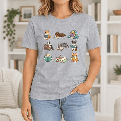 Funny Reading Dogs Ultra-Soft Cotton T-Shirt | Dog Mom Reader Gift Athletic Heather