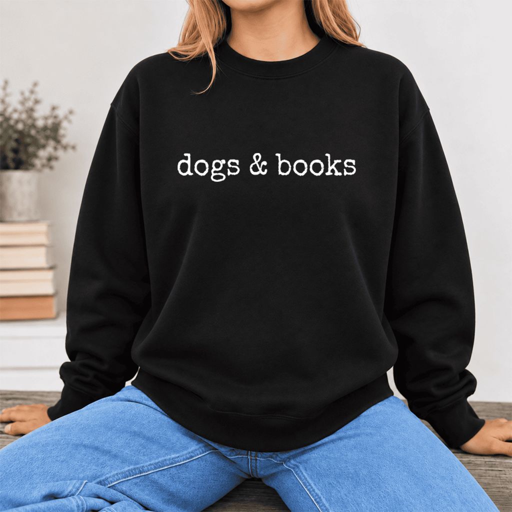 Dogs & Books Softstyle Sweatshirt | Dog Lover & Reader Gift Black