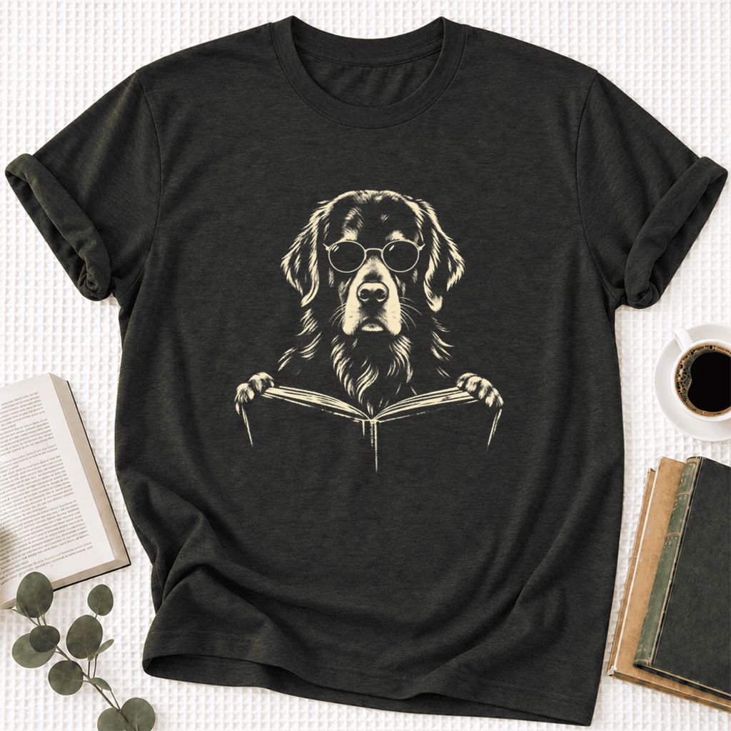 Golden Retriever Reading Book Ultra-Soft Cotton T-Shirt | Dog Mom Reader Gift Black Heather